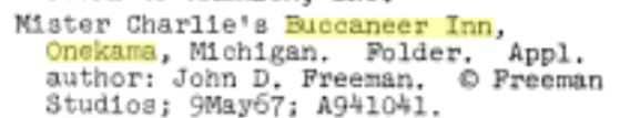Buccaneer Inn (Mister Charlies Buccaneer Inn) - Copyright Registration
